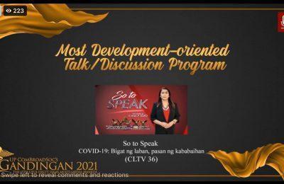 So To Speak, kinilala bilang Most Development-oriented Talk & Discussion Program ng UP Gandingan 2021