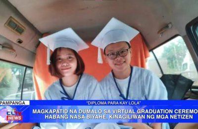 Magkapatid na dumalo sa virtual graduation ceremony habang nasa biyahe, kinagiliwan ng mga netizen | Pampanga News