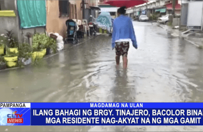 Ilang bahagi ng Brgy. Tinajero, Bacolor binaha, mga residente nag-akyat na ng mga gamit