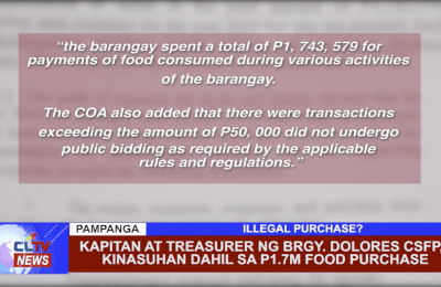 Kapitan at Treasurer ng Brgy. Dolores CSFP,  kinasuhan dahil sa 1.7M food purchase