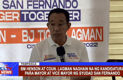 BM Henson at Coun. Lagman naghain na ng kandidatura para Mayor at Vice Mayor ng syudad San Fernando