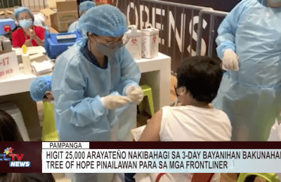 Higit 25,000 Arayateño nakibahagi sa 3-day bayanihan bakunahan, tree of hope pinailawan para sa mga frontliner