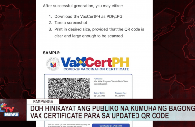 DOH hinikayat ang publiko na kumuha ng bagong vax certificate para sa updated QR code | CLTV News Clip