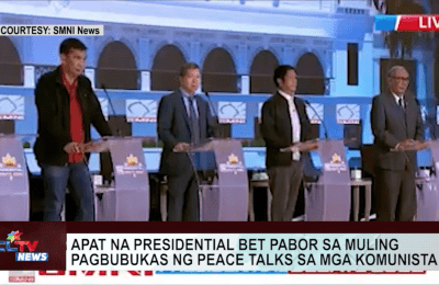 4 na presidential bets pabor sa muling pagbubukas ng peace talks sa mga komunista | CLTV News Clip