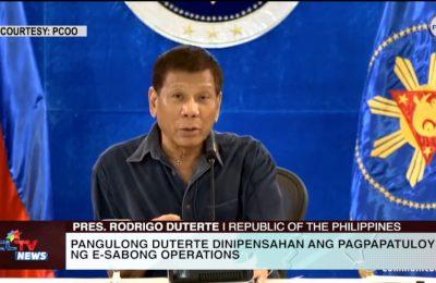 Pangulong Duterte dinipensahan ang pagpapatuloy ng E-Sabong operations