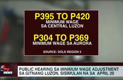 Public hearing sa minimum wage adjustment sa Gitnang Luzon, sisimulan na sa April 20