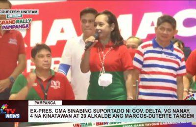 Ex Pres. GMA sinabing suportado ni Gov. Delta, VG Nanay, 4 na kinatawan at 20 alkalde ang Marcos-Duterte tandem