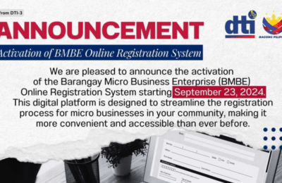 Online Registration para sa Barangay Micro Business Enterprises ng DTI, available na