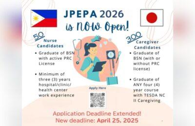 Deadline of applications for the JPEPA Nurse and Certified Careworker Candidates is extended!