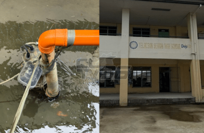 ‎Electric pump, gamit ng Telacsan NHS para mapababa ang baha sa campus