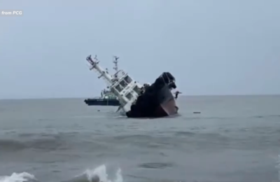 Tugboat na may kargang 15,000 litro ng diesel, lumubog sa Zambales; banta ng oil spill, mino-monitor